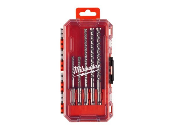 Milwaukee hammerbor SDS-PLUS MX4, sæt 5 stk Milwaukee hammerbor SDS-PLUS MX4 pof1, sæt 5 stk. Billedet viser produktet åbent.