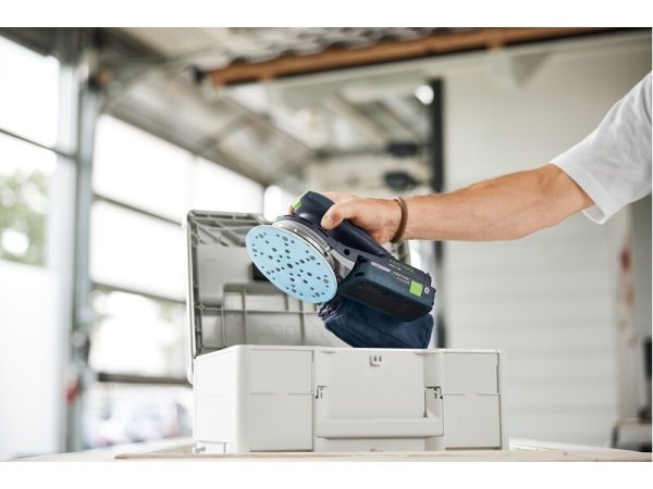 Festool excentersliber ETSC 2 150-Basic. Billedet viser produktet samt tilbehør