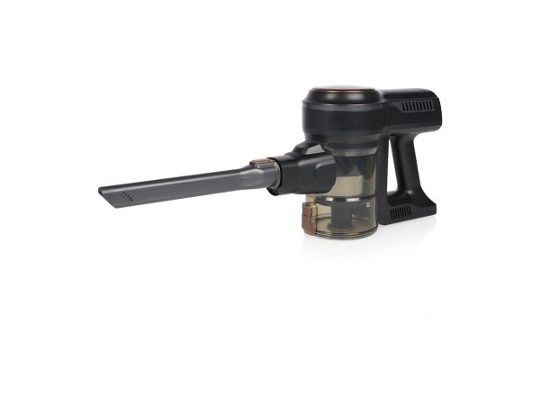 PRINCESS 339390 støvsuger i sort, kompakt design med kraftfuld motor og poseløst system, ideel til effektiv rengøring af både tæpper og hårde overflader. Billedet viser hele produktet.