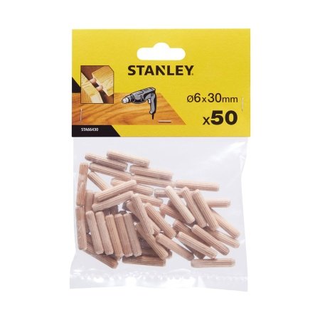Stanley dyvler 30 x Ø6 mm i bøgetræ. Billedet viser produktet med hvid baggrund.