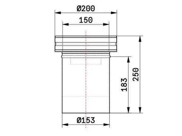 Schiedel overgang Ø150 mm. Produkt vises