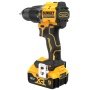 Dewalt 18V XR kulløs kompakt slagboremaskine, 2 x 5Ah. Billedet viser produkt bagfra.