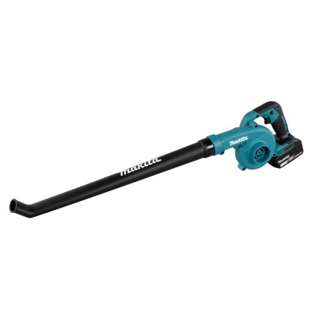 Makita akku løvblæser 18V  Makita akku løvblæser 18V DUB186SFX1 1xBL1830B+1xDC18SD. Billedet viser produkt og tilbehør.