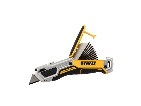 Dewalt kniv med trapezblad DWHT10999-0. Billedet viser produktet fra en skrå vinkel.