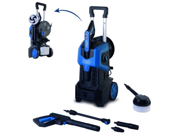 Scheppach højtryksrenser. Produkt vises med tilbehør 