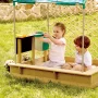 Hape multifunktionel sandkasse. Produkt vises i miljø med model