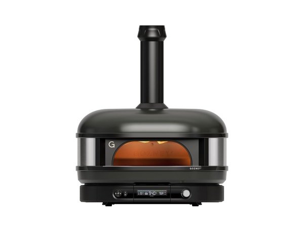 Gozney Dome pizzaovn Gen 2.0, Dual Fuel, sort. Billedet viser produktet forfra og tændt.