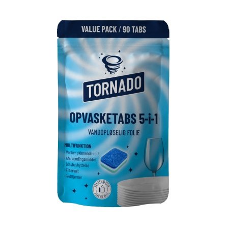 Tornado opvasketabs 5-i-1 90 stk. Tornado opvasketabs 5-i-1. 90 stk. tabs i folie.