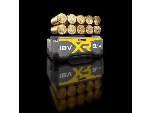Et professionelt 18V batteri fra DeWalt med høj kapacitet på 8,0Ah, ideelt til krævende arbejdsopgaver.