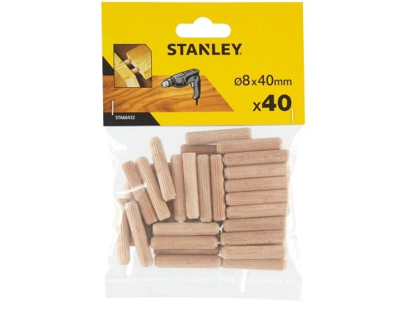 Stanley dyvler 40 x Ø8 mm i bøg. Billedet viser produktet med hvid baggrund.
