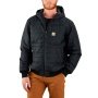 Carhartt vatteret jakke i sort. Billedet viser produktet på model forfra.