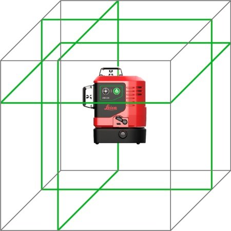 Leica Lino L6G 360° lasertwist 250, ual130 Li-ion. Billedet viser produktet og de medfølgende dele med hvid baggrund.