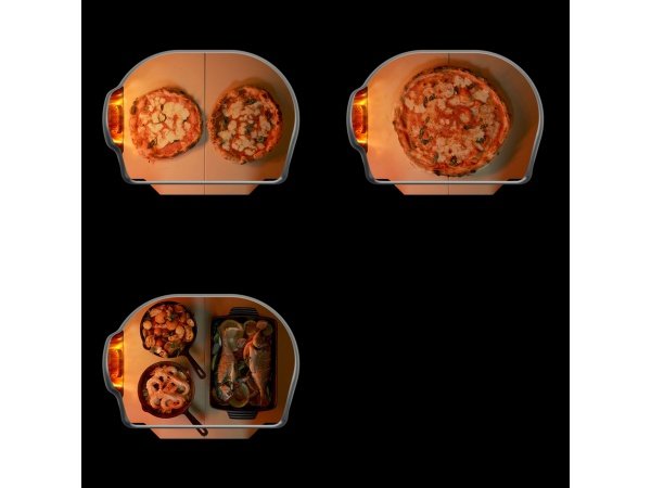 Gozney Dome pizzaovn Gen 2.0, Dual Fuel, sort. Billedet viser produktet forfra og tændt.