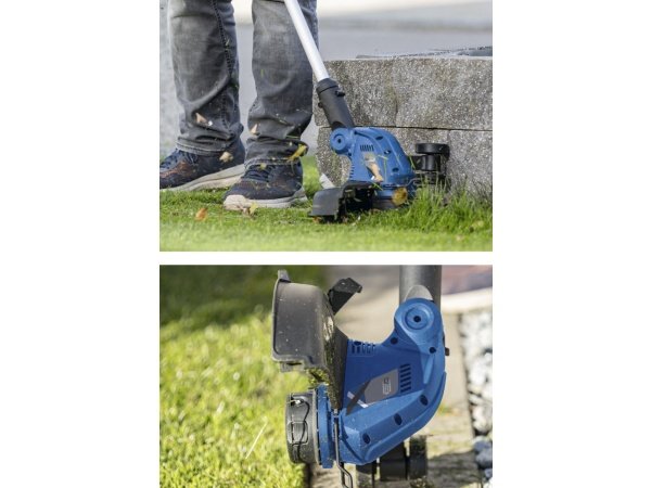 Scheppach græstrimmer C-LT300-X - SET S, 20V. Billedet viser produkt og tilbehør med hvid baggrund.