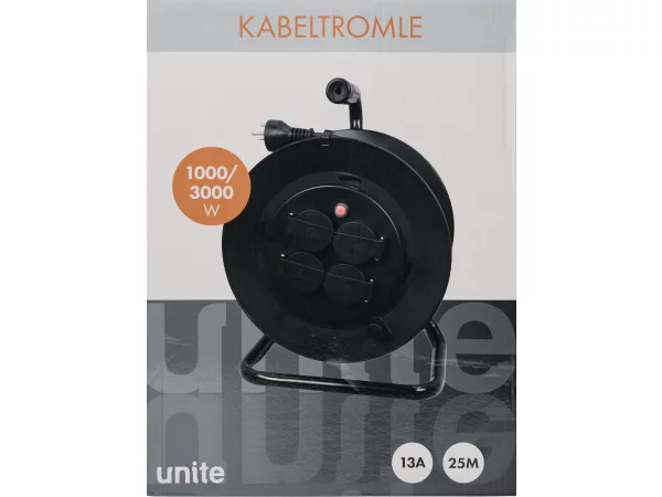 Unite kabeltromle m/jord 25 meter 4 udtag