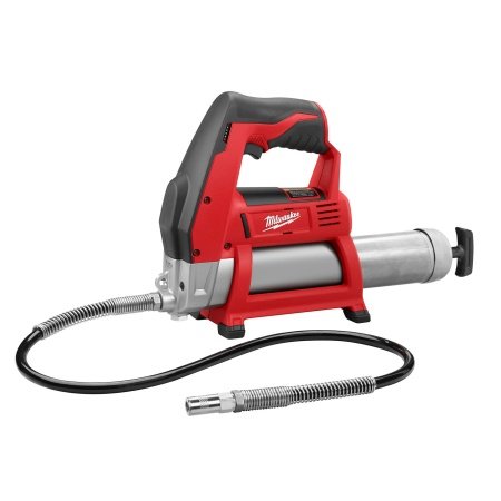 Milwaukee M12 GG-0 fedtpistol. Kraftfuld 12 V motor. Billedet viser produktet fra siden.