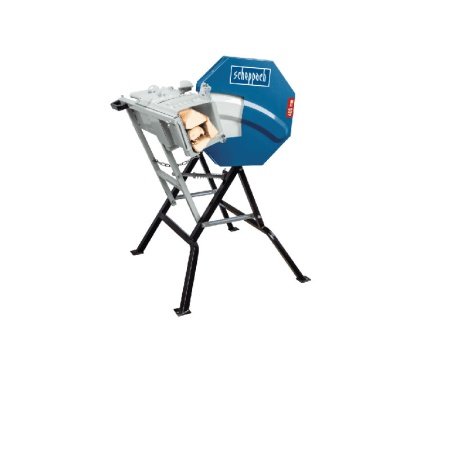 Brænde- og vippesav med robust stålkonstruktion og stor skæreydelse. Scheppach HS410 sikrer sikker og præcis savning med patenteret beskyttelsesdæksel. Billedet viser produkt uden træ.