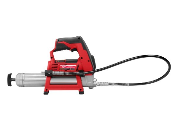 Milwaukee M12 GG-0 fedtpistol. Kraftfuld 12 V motor. Billedet viser produktet fra siden.