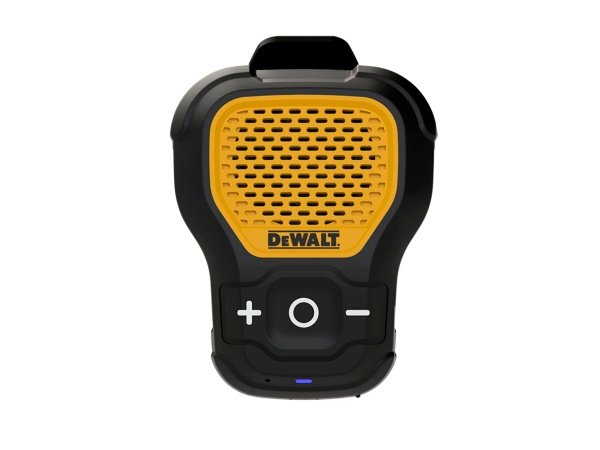 Dewalt Jobsite Pro højttaler Dewalt Jobsite Pro højttaler clip-on, 10 timer, USB-C, IP56. Billedet viser produktet med hvid baggrund.
