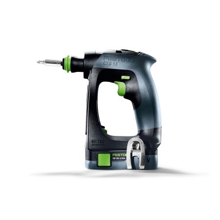 Festool Akku Boremaskine CXS 18-Basic-3,0. Billedet viser produktet med kuffert og tilbehør.