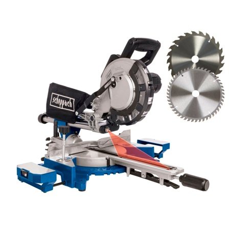 Scheppach kap-/geringssav HM216 Scheppach kap-/geringssav HM216 Inkl. 2 stk. savklinger m/24T og 48T. Billedet viser produktet med hvid baggrund.