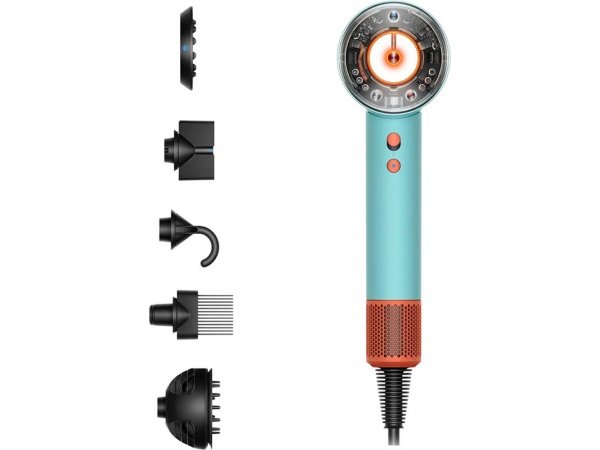 Dyson Supersonic Nural patina/topaz Dyson Supersonic Nural patina/topaz hårtørrer. Billedet viser produkt og tilbehør.