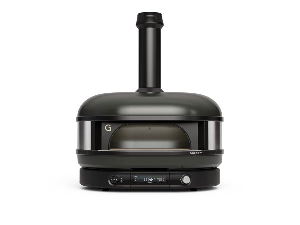 Gozney Dome pizzaovn Gen 2.0, Dual Fuel, sort. Billedet viser produktet forfra og tændt.
