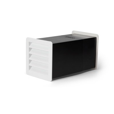 Viksa friskluftsventil type 1 hvid i slagfast polystyren (4,5 mm). Billedet viser produktet forfra.