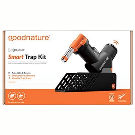 Goodnature rotte-/musefældeautomatisk, Smart sæt. Billedet viser produktet og hvad der medfølger. 