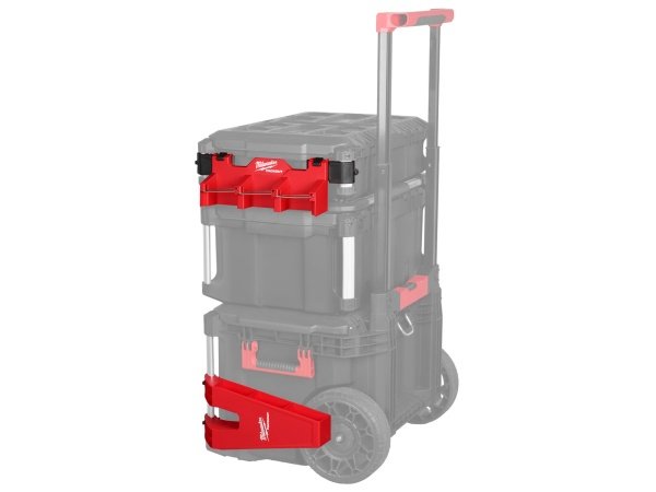 Milwaukee PACKOUT lang værktøjsholder. Billedet viser to-delt design med hvid baggrund.