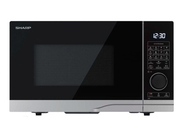 Sharp mikrobølgeovn 25 ltr., 900W Sharp mikrobølgeovn YC-PC254AES, 25 ltr., 900W. Billedet viser produktet forfra.