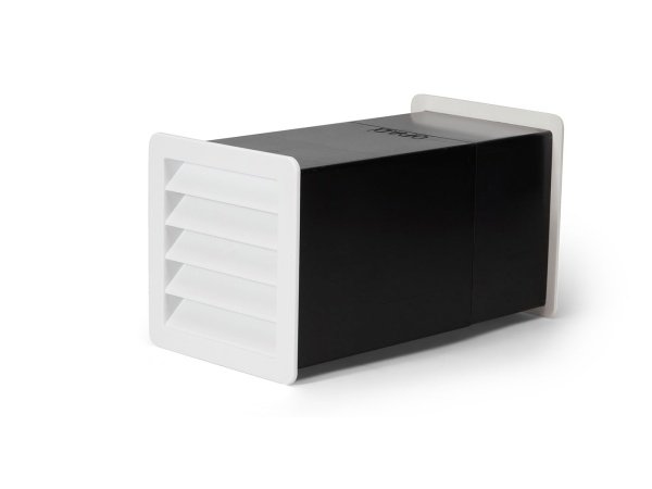 Viksa friskluftsventil type 1 hvid i slagfast polystyren (4,5 mm). Billedet viser produktet forfra.