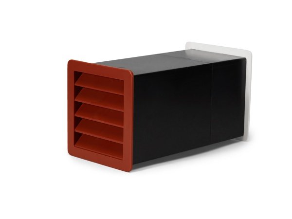 Viksa friskluftsventil type 1 rød med slagfast polystyren (4,5 mm). Billedet viser produktet forfra.