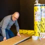 Wallmann radonspærre No Noise gulvunderlag. Ses i brug.
