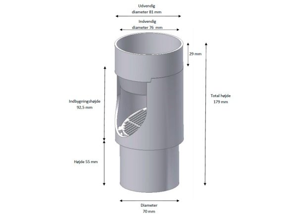 Regnvandsventil 75mm inkl. 5