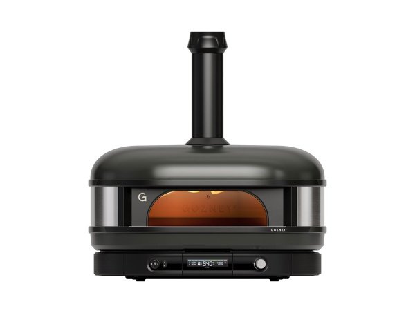 Gozney Dome XL pizzaovn Gen 2.0, sort. Billedet viser produktet forfra og tændt.