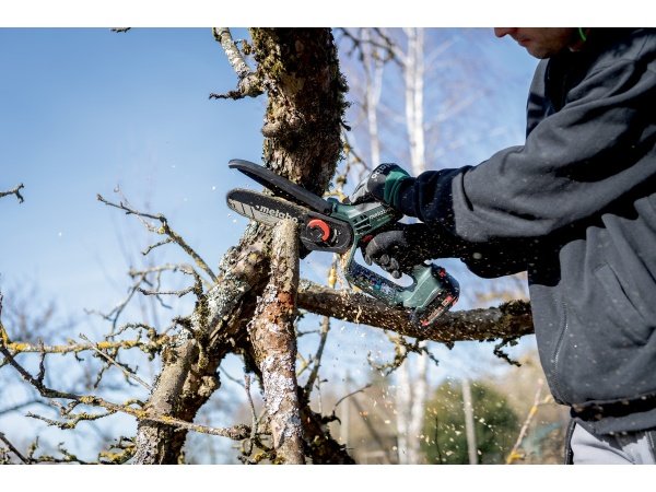 Metabo MS 18 LTX 15, akku-grensav, havearbejde, beskæring, træer, buske, haveværktøj.