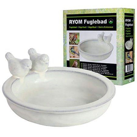 Fuglebad Keramik Rund Ø26 cm 10-4.dk med to indstøbte fugle, velegnet til vildtfugle og dekoration i haven