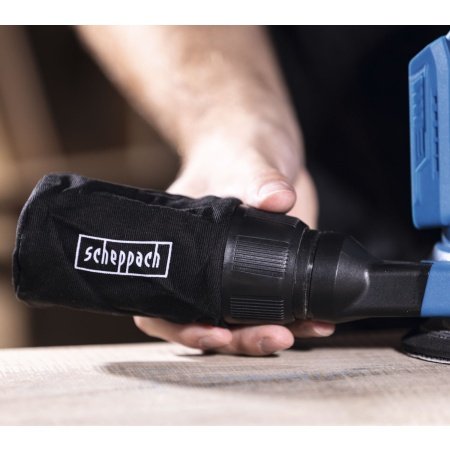 Scheppach excentersliber C-OBS125-X 20V, Solo. Billedet viser produkt og tilbehør med hvid baggrund