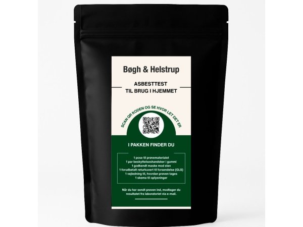 H&B asbestanalyse Bøgh og Helstrup asbestanalyse inkl kuvert. Billedet viser det medfølgende tilbehør.