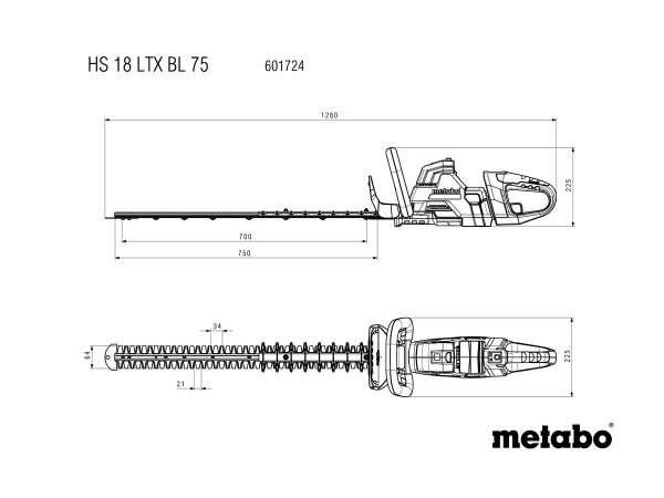 Metabo akku hækkeklipper HS 18 LTX BL 75 SOLO Metabo akku hækkeklipper
