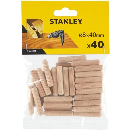 Stanley dyvler 40 x Ø8 mm i bøg. Billedet viser produktet med hvid baggrund.