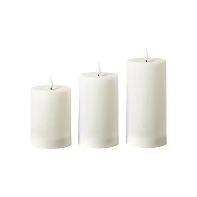 Bloklys med realistisk 3-D flamme, som automatisk lyser, når mørket trænger sig på.