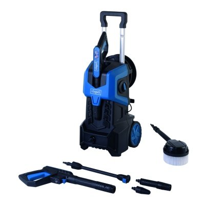 Scheppach højtryksrenser. Produkt vises med tilbehør 
