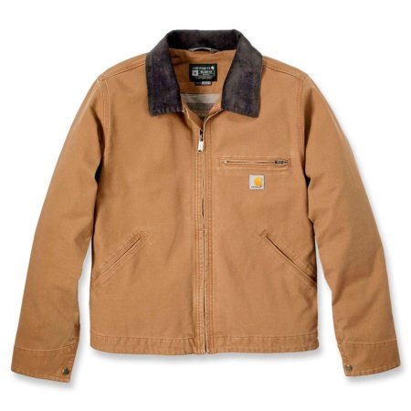 Carhartt Duck Detroit Jacket Men er en slidstærk jakke i bomuldskanvas med let for. Afslappet pasform, tre frontlommer med lynlås, inderlommer, og læg ved skuldrene for øget bevægelsesfrihed. Perfekt til forår og efterår. Billedet viser hele produktet.