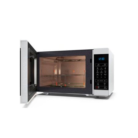 Sharp mikrobølgeovn YC-MG81EW Sharp mikrobølgeovn YC-MG81EW i hvid med grill. Billedet viser produktet forfra.