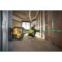 Dewalt USB-C Krydslinjelaser + 5 punkt, grøn laser. Miljøbilledet viser produktet i brug.