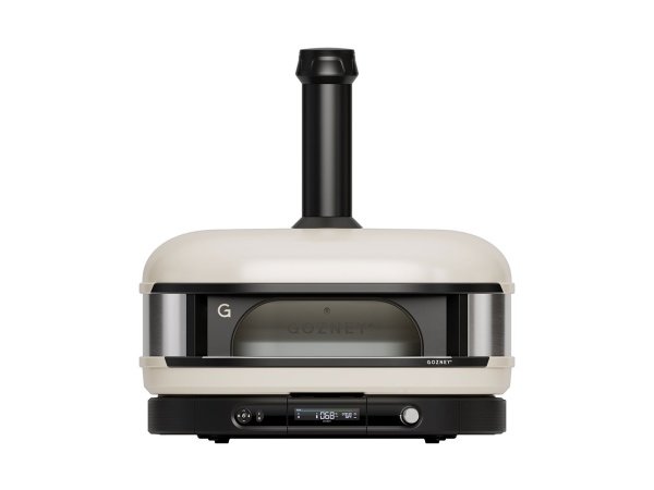 Gozney Dome XL pizzaovn Gen 2.0, bone. Billedet viser produktet forfra og tændt.