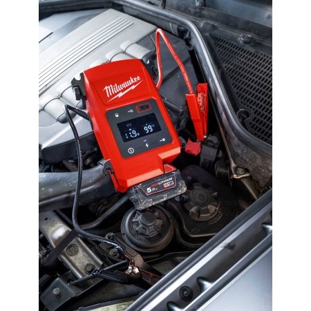 Milwaukee Jump Starter Milwaukee® M18™ Jump Starter 18 V. Billedet viser produktets funktioner.
