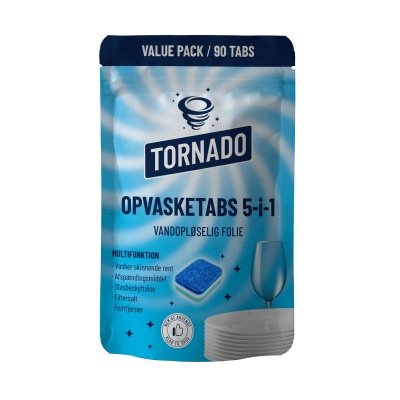 Tornado opvasketabs 5-i-1. 90 stk. tabs i folie.